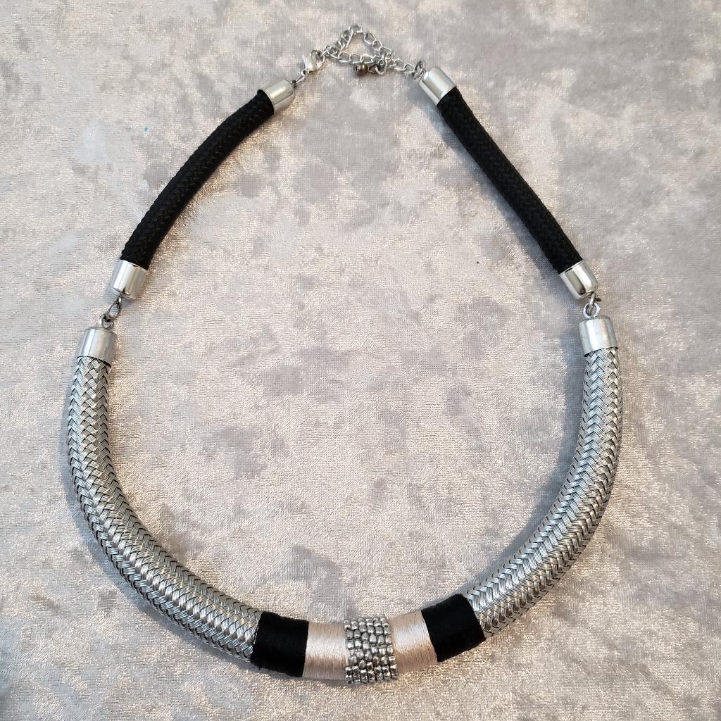 Topshop Black/Silver Braided Statement Necklace